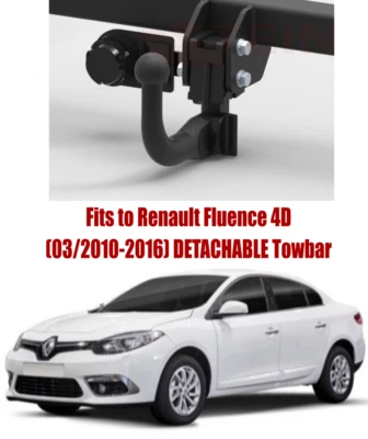 DETACHABLE Tow Bar For RENAULT Fluence 4D 2010-16 & 7 Pin Bypass Relay Kit R040 - Imagem 1 de 4