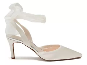 Mimi - Rainbow Club Ivory Satin With Chiffon Ribbon Bow Bridal Shoes - Picture 1 of 5