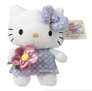 BRAND NEW SANRIO EASTER HELLO KITTY WITH FLOWER BLUE BOW PLUSH TOY 8" 2024 NWT - Picture 1 of 4