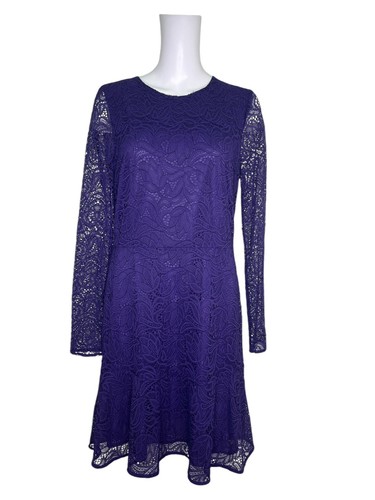 Abito MICHAEL KORS aderente e svasato taglia media 12 viola pizzo donna NUOVO EU40 PREZZO AL PUBBLICO £149