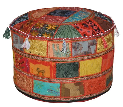 Pouf Ottoman Round Pouf Indian Poof Pouffe Foot Stool Floor Pillow Ethnic Decor - Image 1 of 4