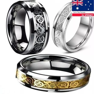 Fashion Men's Silver Gold Black Celtic Dragon Stainless Steel Wedding Band Ring - Picture 1 of 7