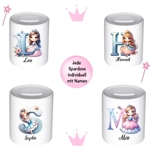 Bedruckte Spardose für Kinder Prinzessin Personalisiert mit Namen Geschenk - Bild 1 von 6