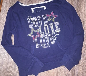 Justice sz 8 navy love star neon navy sweatshirt pockets  - Picture 1 of 6