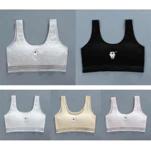 Young Girls Sport Training Bra Cartoon Bear Ribbed Bralette Mesh Padded Crop Top - Picture 1 of 9