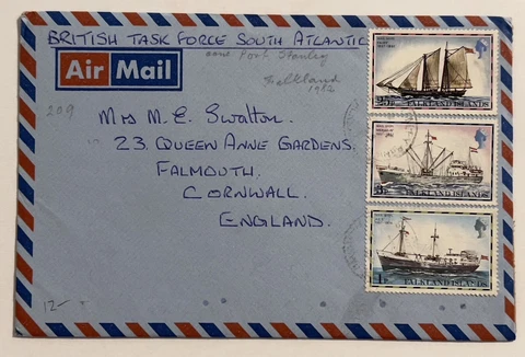 1982 FALKLANDS WAR COVER CORNWALL BRITISH TASK FORCE SOUTH ATLANTIC PORT STANLEY Cover
