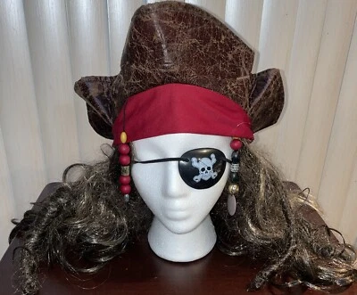 PELUCA DE PIRATAS DEL CARIBE DE DISNEY CON PARCHE DE SOMBRERO ACCESORIO DE DISFRAZ TALLA ÚNICA Foto 1 de 4