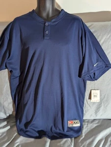 Nike Team Vapor Button Henley Laser Baseball Jersey XX-Large Navy Blue Shirt Top - Picture 1 of 16