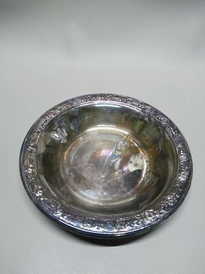 Antique Reed & Barton 6.5” Silverplate Classic Rose Design Bowl Bon Bon Candy — 第 1/4 张图片
