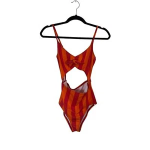 Out From Under Urban Outfitters Swimsuit Orange Striped Cutout Bow, Sz SP - Picture 1 of 9