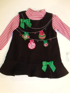 NWT Girls Bonnie Jean Black Fleece 2pc Ornament Jumper Dress Shirt 12M Christmas - Picture 1 of 1
