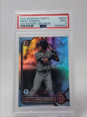 MIKEY ROMERO 2022 BOWMAN DRAFT 1ST EDITION SKY BLUE FOIL MINT PSA 9 Q4688 - Image 1 of 2