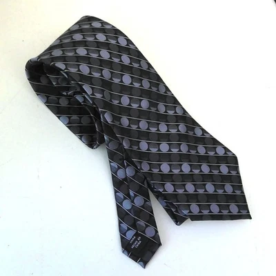 Corbata para hombre Axcess Claiborne Company 100 % seda negra y gris lunares y rayas usada en excelente estado Foto 1 de 4