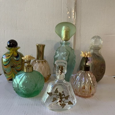 Vintage Perfume Bottles Lot of 7 , Art Glass, Crown Tuscan, Vick Teal, VCA - Image 1 of 4