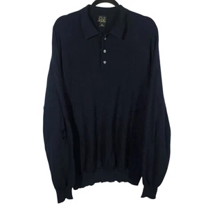 Jos A Bank Long Sleeve Polo Shirt Men's XL Navy Blue 100% Cashmere Preppy Office - Picture 1 of 5