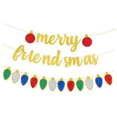 Banner Feliz Amistad, Brillo Pre-Encordado Dorado Amigos Temático Navidad Oro Foto 1 de 4