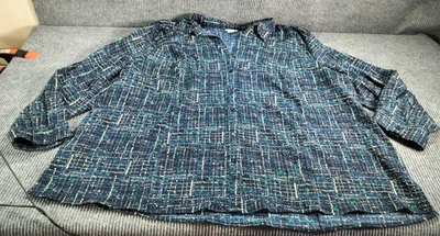 Catherines Woman Blouse 5X BlueMulti L-S Collared Button Elegant Career Work - Image 1 of 4