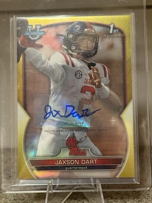 2022 Bowman Chrome Gold Refractor #94 Jaxson Dart 1st ROOKIE AUTO 18/75 - Image 1 of 2