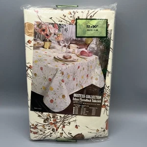 Vintage Maytex Mills Vinyl Tablecloth Tulips Brown Peach Floral 52x90 - Picture 1 of 3