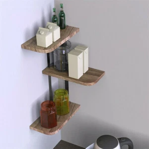 Corner Wall Shelf Rustic Wood Corner Floating Shelves Wall Mounted Adjust Shelf - Picture 1 of 12