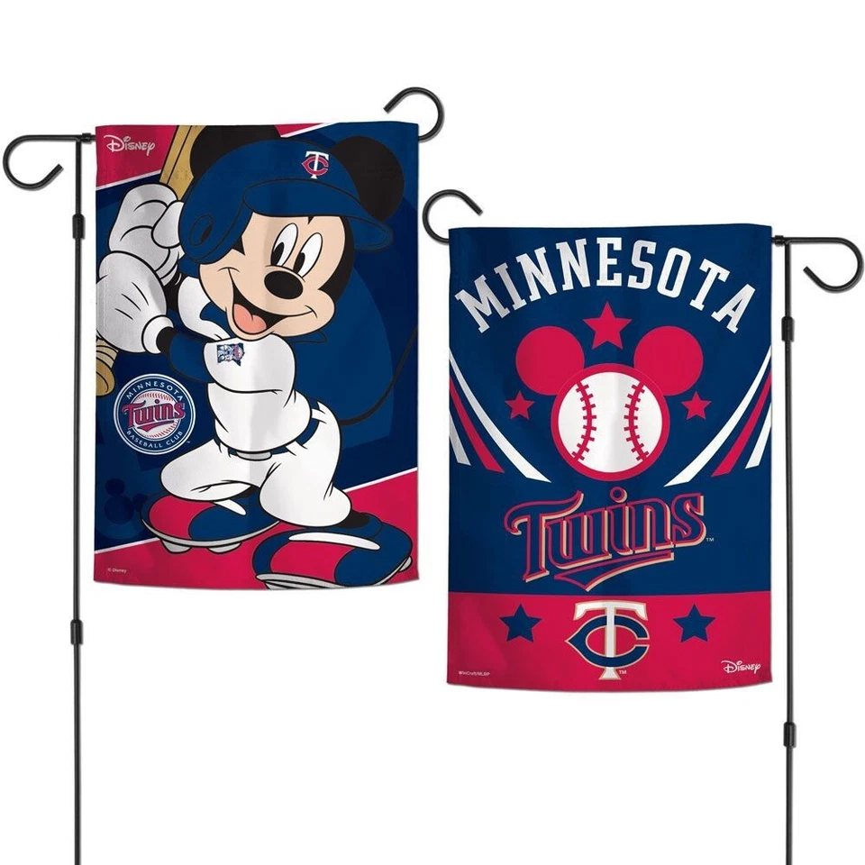 MINNESOTA TWINS MICKEY MOUSE DISNEY 12"X18" 2-SIDED GARDEN FLAG NEW WINCRAFT - Image 1 of 1