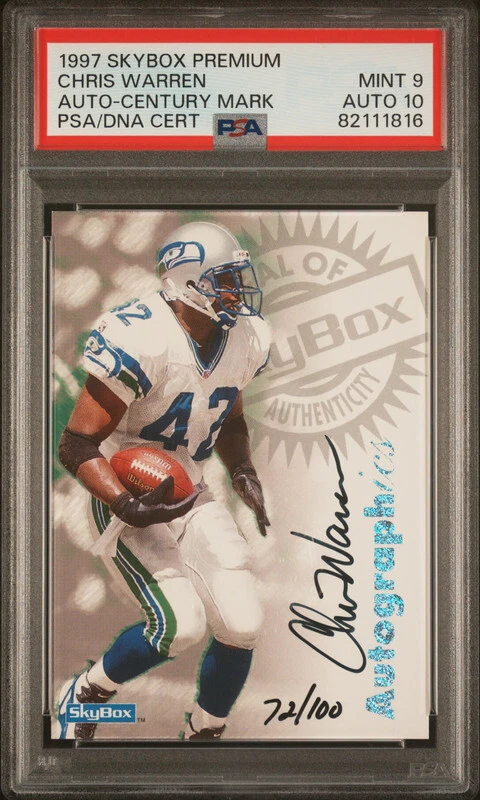 CHRIS WARREN 1997 SKYBOX CENTURY MARKS AUTOGRAPHICS ON-CARD AUTO /100 PSA 9/10 - Image 1 of 1