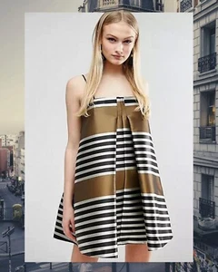 ASOS Jacquard Stripe Cami Mini Trapeze Dress Size 0 - Picture 1 of 5