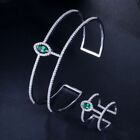 Fashion Open Cuff Bangle Bracelet Ring Set Silver Plated Women CZ Zircon Jewelry