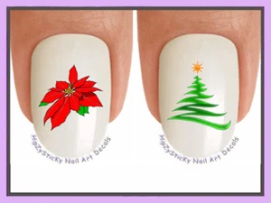 Nail Art X807 CHRISTMAS Pointsettia Spiral Tree WaterSlide Nail Decals Transfers - Picture 1 of 2