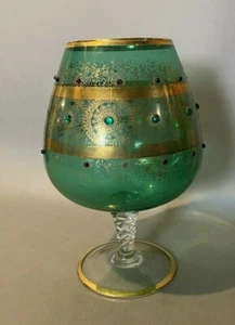 VINTAGE ANTIQUE GILT DECORATED BOHEMIAN ART GLASS 11" CHALICE VASE - Picture 1 of 10