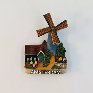 Países Bajos Amsterdam Molino de Viento Viaje Turístico Recuerdo 3D Resina Nevera Imán - Imagen 1 de 5