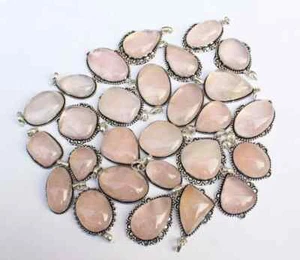 Lite Rose Quartz Pendant 925 Sterling Silver Pelted, Wholesale Gemstone Pendant - Picture 1 of 11