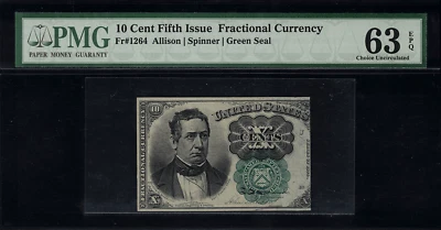 FR-1264 $0.10 Fifth Issue Fractional Currency - 10 Cents - Graded PMG 63 EPQ - Image 1 of 2