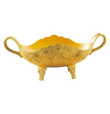 Turkish Gondola Serving Bowl | Intricate Ottoman Style Engraved - Gold - Изображение 1 из 2