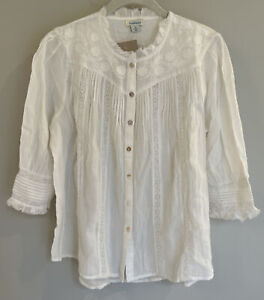 NWT Sundance Catalog White Embroidered Lace Cotton “Ines Lovely Shirt” S $118