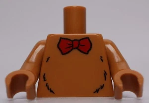 Lego Medium Nougat Torso Red Bow Tie and Black Fur Lines Pattern - Picture 1 of 1