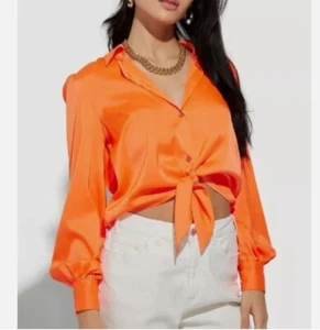 NWT GENERATION LOVE Emory Tie Front Blouse Papaya (Orange) M - Bild 1 von 15