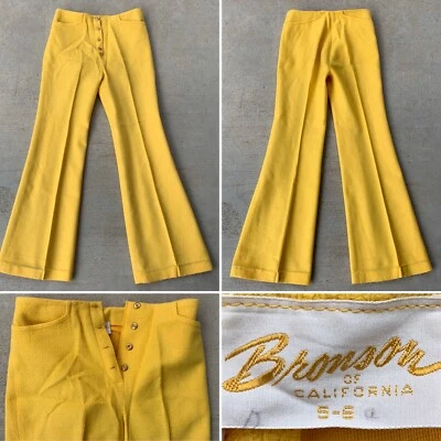 Vtg Bronson Of Califonia Button Fly Hip Hugger Western Bell Bottom Pants 5 6 - Image 1 of 4