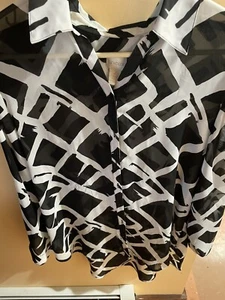 Chico's Size 2 Blouse Womens Blk/Wht Button Long Sleeve See Through Ref JC #111 - Picture 1 of 5
