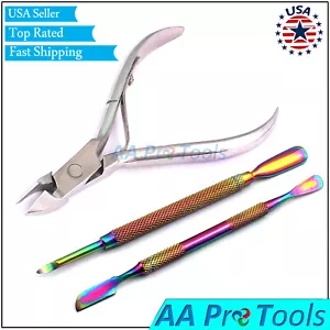 Nail Cuticle Spoon Pusher Remover Cutter Nipper Clipper Cut Set Nail Art Tools - Picture 1 of 2