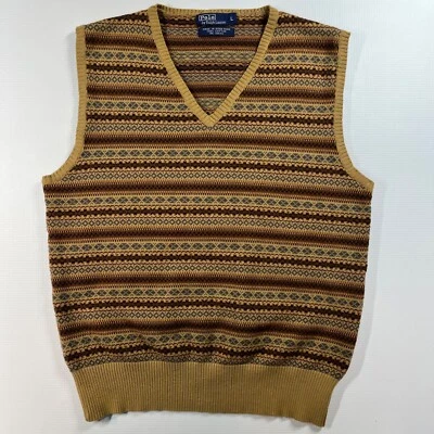 Polo Ralph Lauren Men’s L Fair Isle Sweater Vest Cotton Vintage Preppy Classic - Image 1 of 4