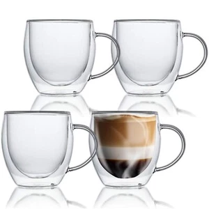 Double Wall Glass Coffee Mugs 8oz Insulated Glass Mugs with Handles Tea Cup S... - Picture 1 of 7