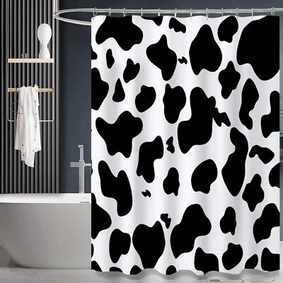 Gancho de baño de tela de poliéster negro 72" x 72" con estampado de vaca L39 Foto 1 de 4