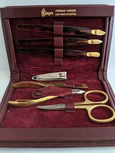 Vintage 7 Piece Royce Manicure Set Cowhide Case Made in Austria - Picture 1 of 11
