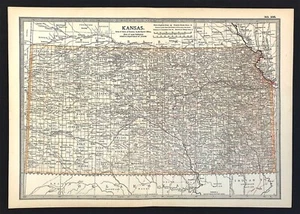 Mapa del estado de Kansas Topeka Wichita litografía original color por Ben Eli Smith 1901 - Imagen 1 de 3