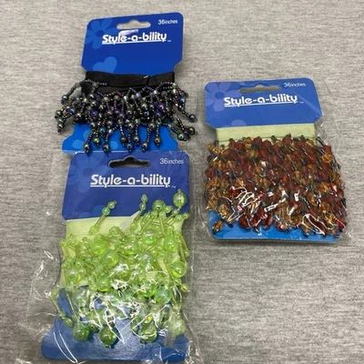 Lote de 3 flecos en cinta Style-a-bility cinta adornadora con cuentas nueva 1 abierta Foto 1 de 4