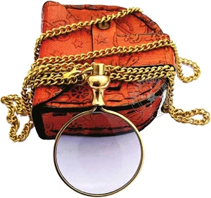 Brass Magnifying Glass Optical Magnifier Lens with Necklace Chain Monocle - Picture 1 of 11