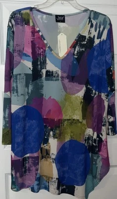 Jostar Geometric Tunic, 3/4 Sleeve, V Neck Multicolor, Size Large NWT - Image 1 of 4