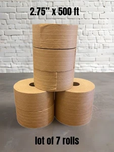 7 Rollen Wasseraktivierter Karton Versiegelung Gummiertes Klebeband 2,75 Zoll x 500 Fuß Hellbraun - Bild 1 von 4