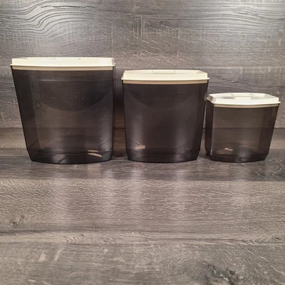 Conjunto de vasilha de cozinha de plástico vintage farinha açúcar café chá latas retrô - Imagem 1 de 4